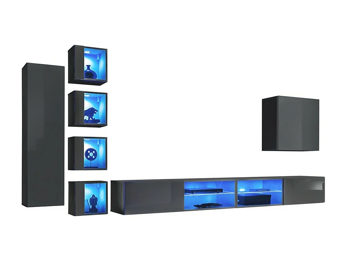 Ensemble meubles de salon SWITCH XXVI design, coloris gris brillant.