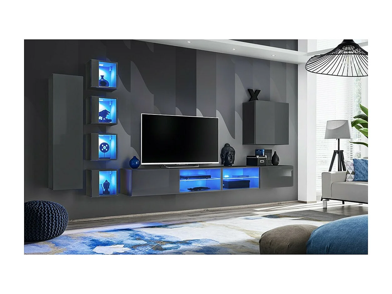 Ensemble meubles de salon SWITCH XXVI design, coloris gris brillant.