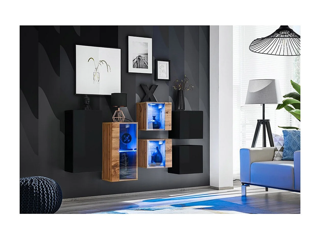 Woonkamerset SWITCH SBIV design. Kleuren zwart en eiken.