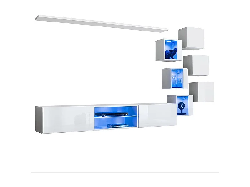 Conjunto de muebles de salón SWITCH XXI diseño, color blanco brillante.