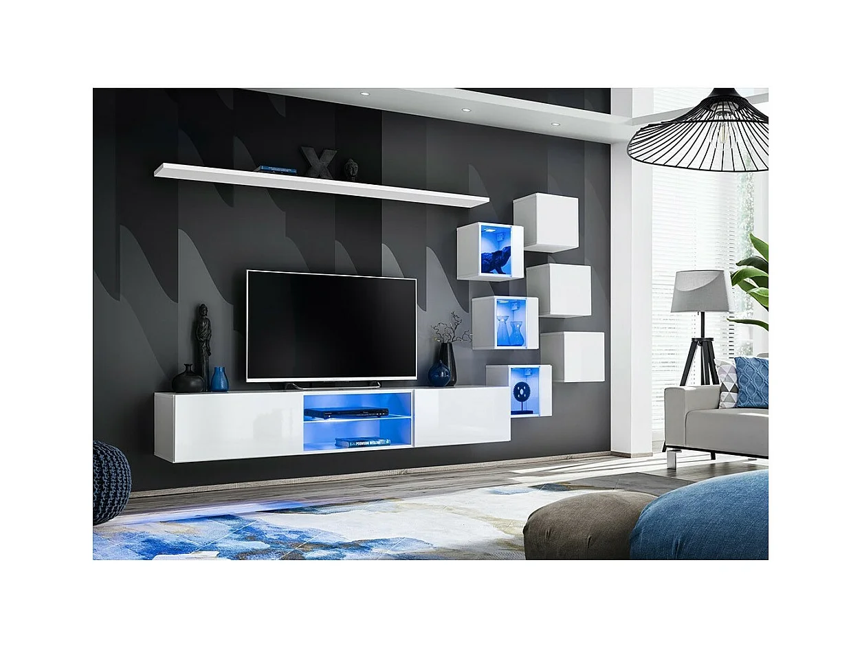 Conjunto de muebles de salón SWITCH XXI diseño, color blanco brillante.