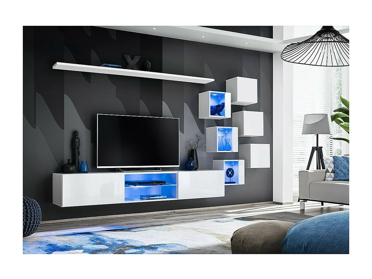 Woonkamer meubelset SWITCH XXI design, in glanzend witte kleur.