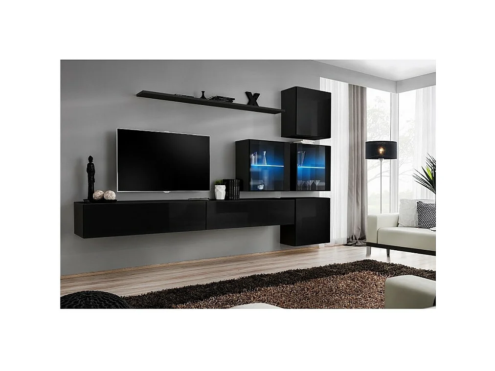 Wand-Salonmöbel-Set SWITCH XIX im Design, glänzend schwarz.
