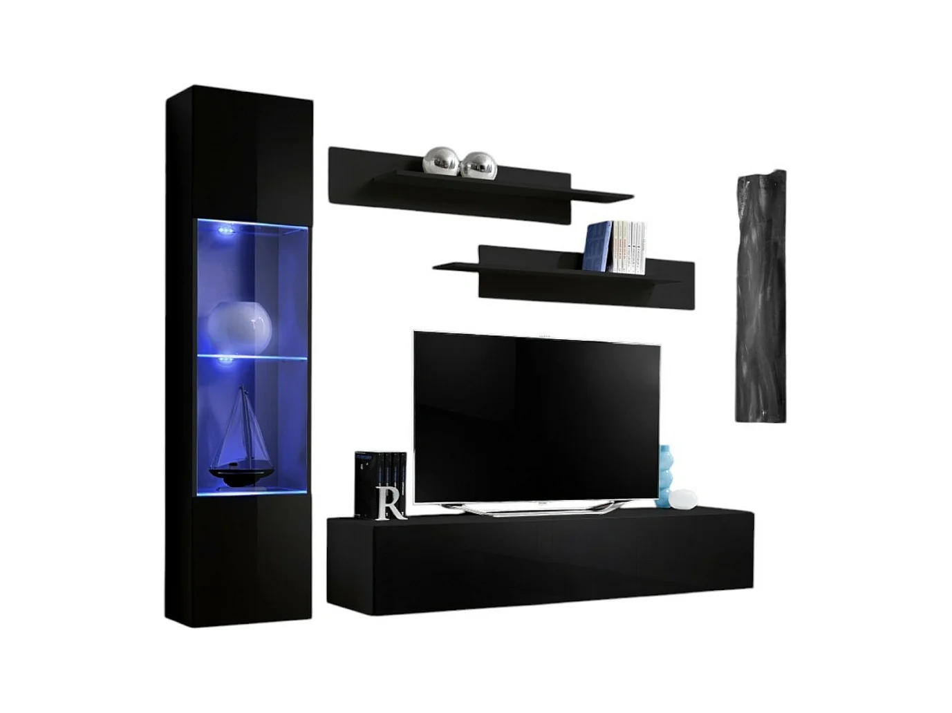 Mueble de TV FLY G3 de diseño, color negro brillante. Mueble colgante moderno y a la moda para tu salón.