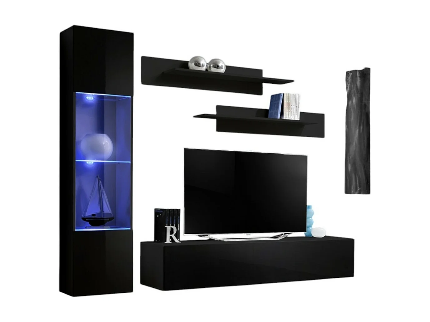 Meuble TV FLY G3 design, coloris noir brillant. Meuble suspendu moderne et tendance pour votre salon.