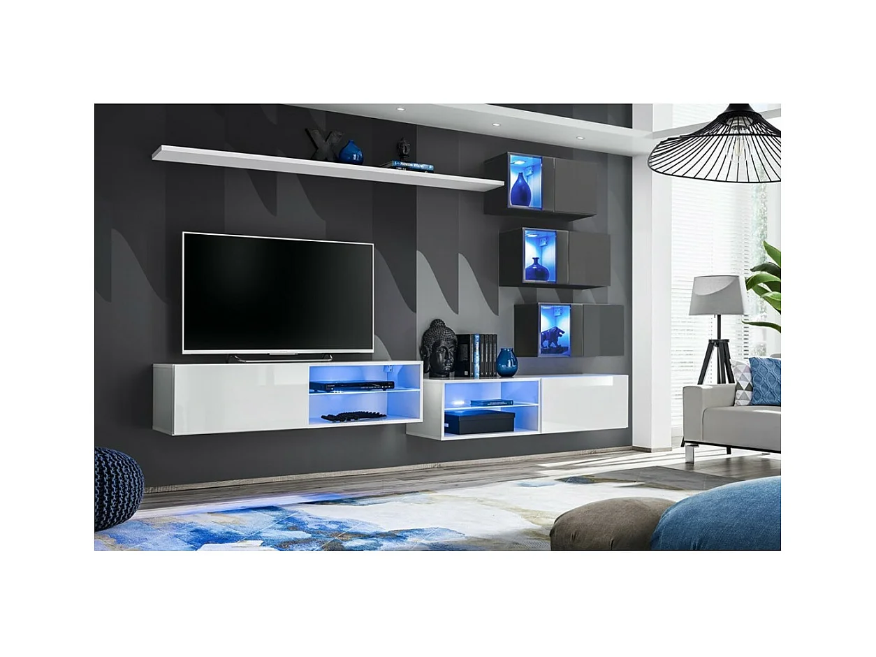 Wohnzimmermöbel-Set SWITCH XXIV, Design in Weiß und Grau.