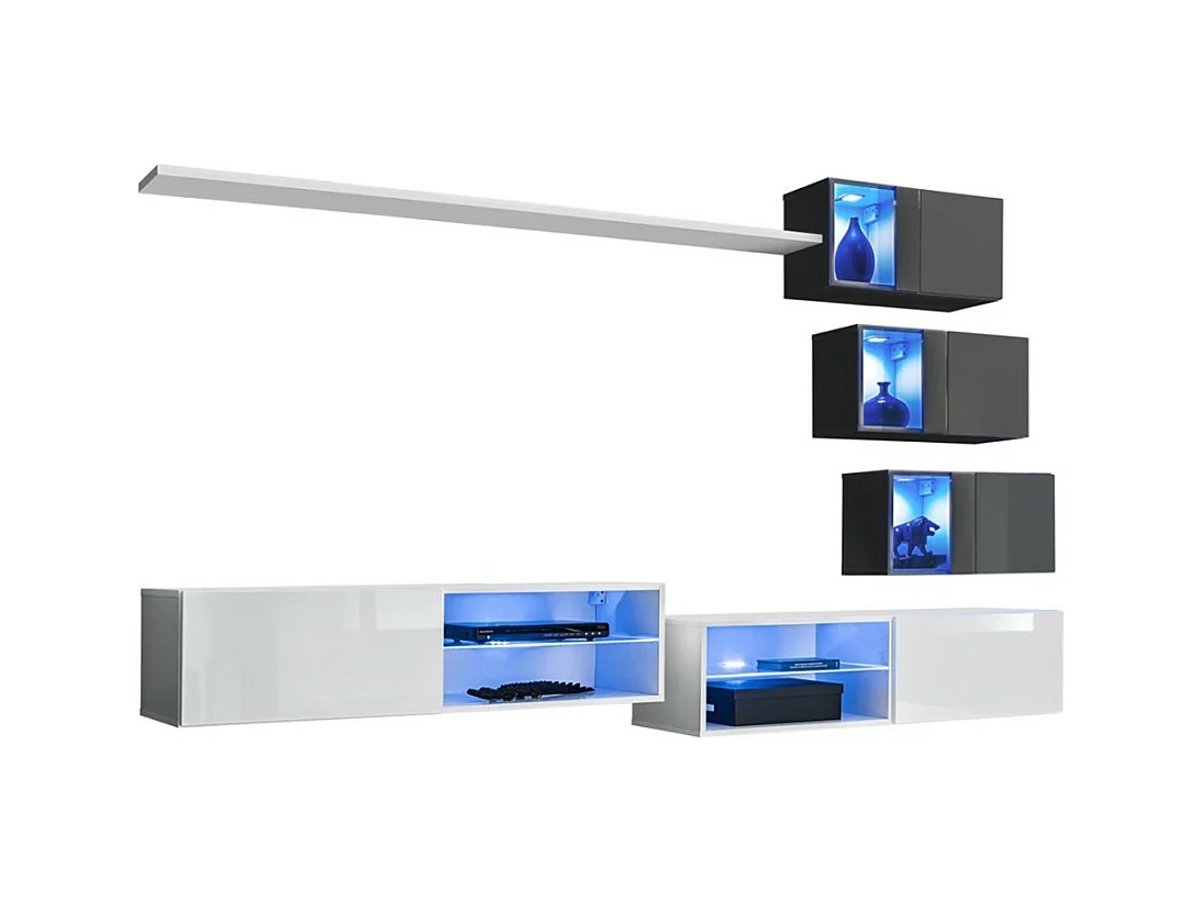 Ensemble meubles de salon SWITCH XXIV design, coloris blanc et gris.