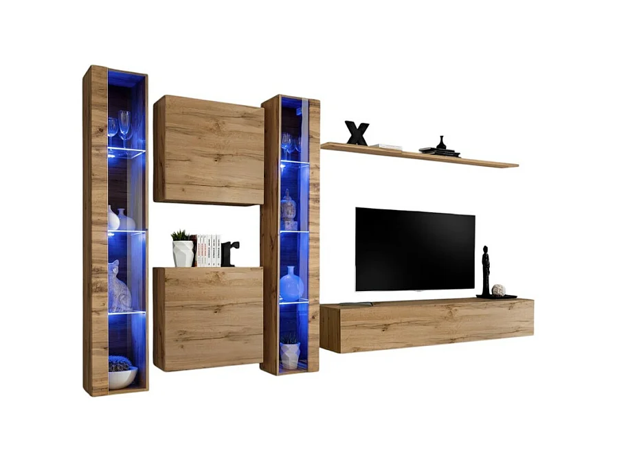 Ensemble meuble salon mural SWITCH XVI design, coloris chêne Wotan.
