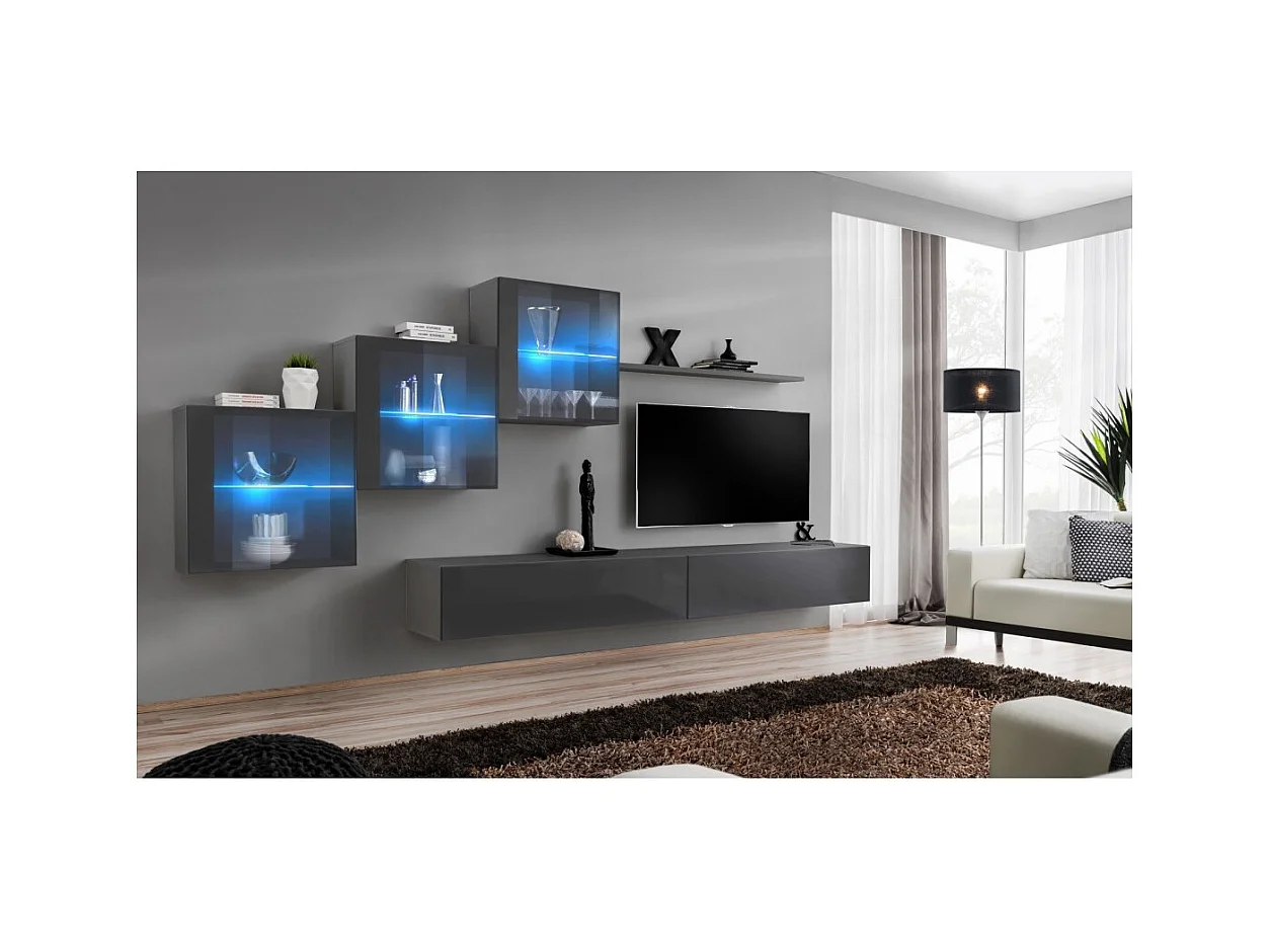 Conjunto de móveis para sala de estar SWITCH XX design, cor cinza brilhante.