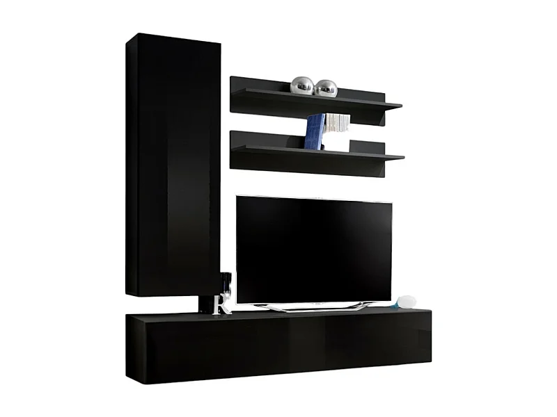 Mobile TV FLY H1 design, colore nero lucido. Mobile sospeso moderno e alla moda per il tuo soggiorno.