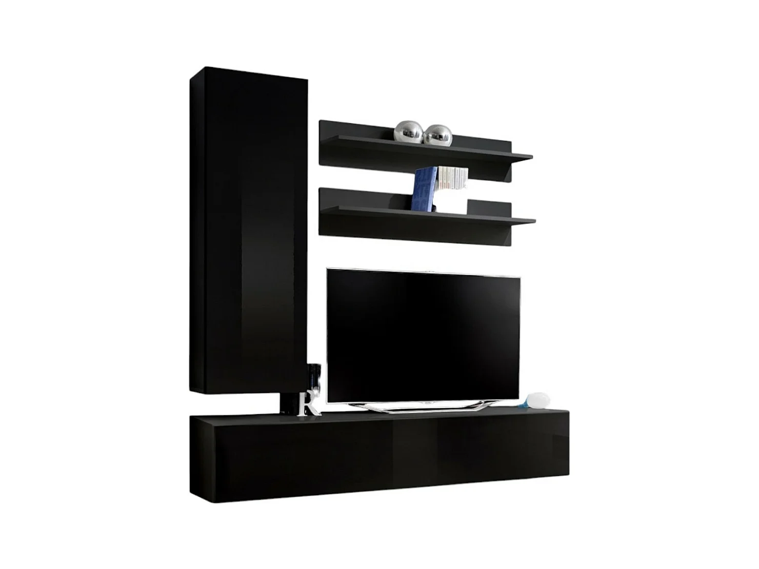 Meuble TV FLY H1 design, coloris noir brillant. Meuble suspendu moderne et tendance pour votre salon.