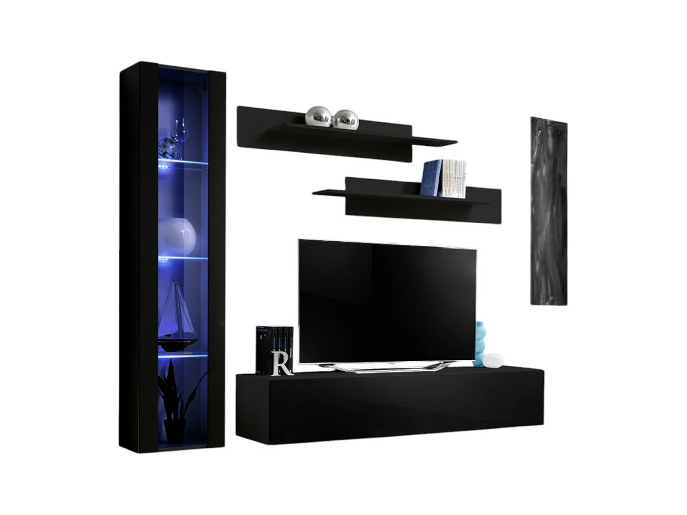 Móvel para TV FLY G2 design, na cor preto brilhante. Móvel suspenso moderno e na moda para a sua sala de estar.