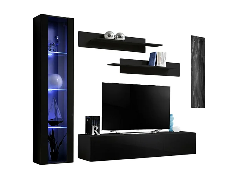 Móvel para TV FLY G2 design, na cor preto brilhante. Móvel suspenso moderno e na moda para a sua sala de estar.
