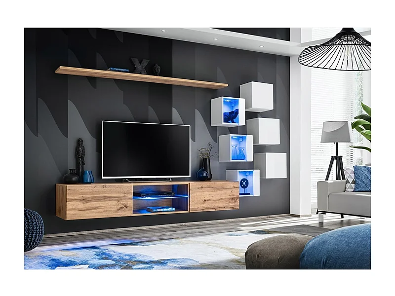 Conjunto de muebles de salón SWITCH XXI diseño, color roble y blanco.