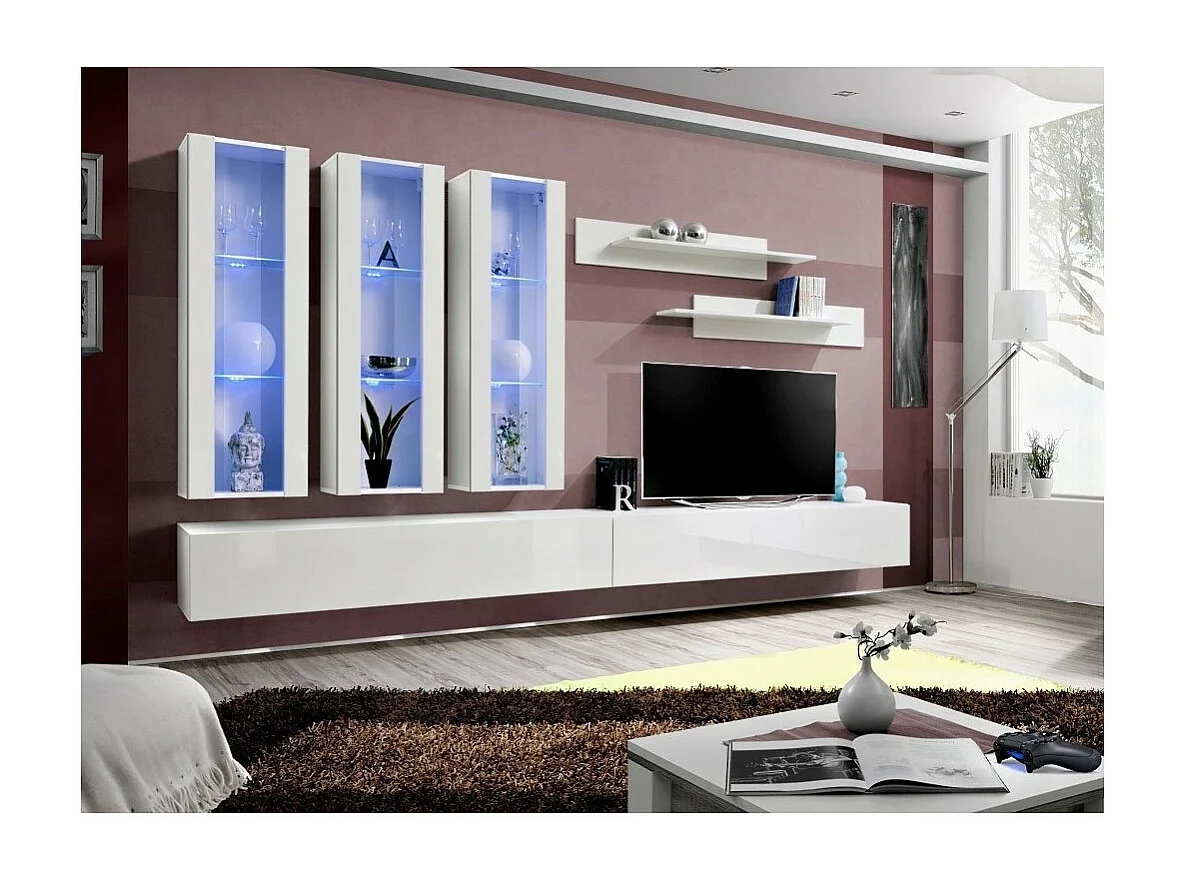 TV-Möbel FLY E3 Design, hochglänzend weiß. Modernes und trendiges Hängemöbel für Ihr Wohnzimmer.