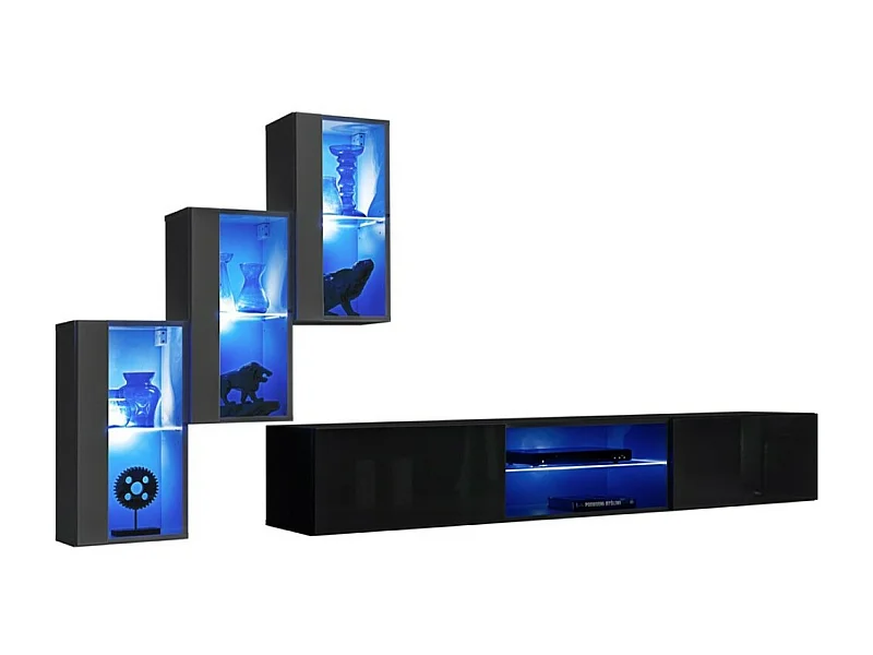 Conjunto de móveis para sala de estar SWITCH XXII, design em cores cinza e preto.