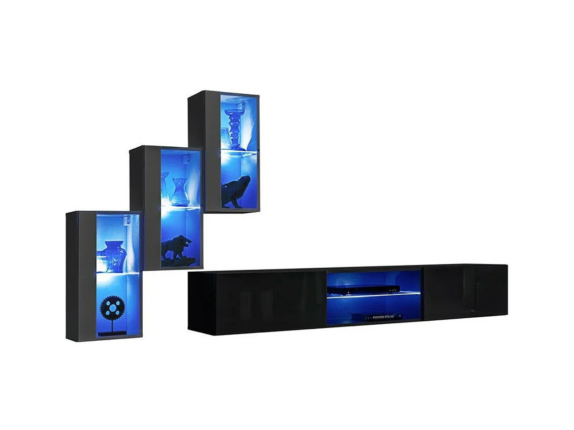 Conjunto de móveis para sala de estar SWITCH XXII, design em cores cinza e preto.