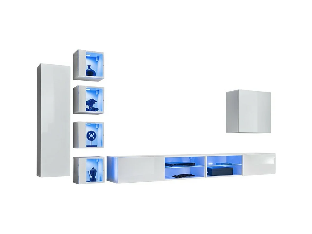 Wohnzimmermöbelset SWITCH XXVI Design, in glänzendem Weiß.