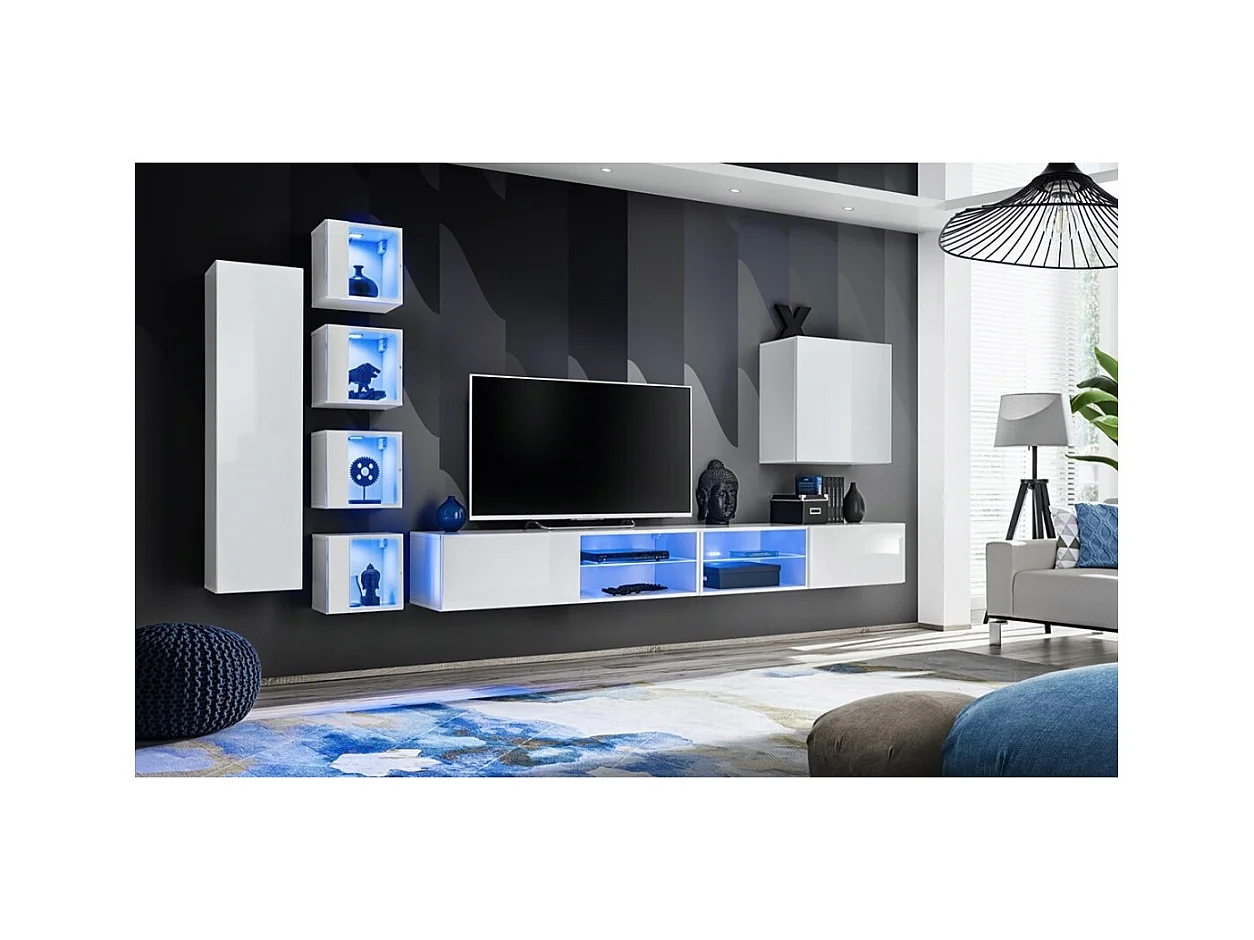 Wohnzimmermöbelset SWITCH XXVI Design, in glänzendem Weiß.