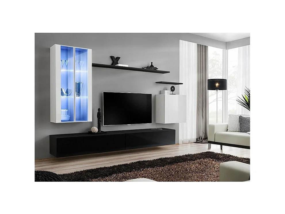 Mobile da soggiorno da parete SWITCH XII design, colore nero e bianco lucido.