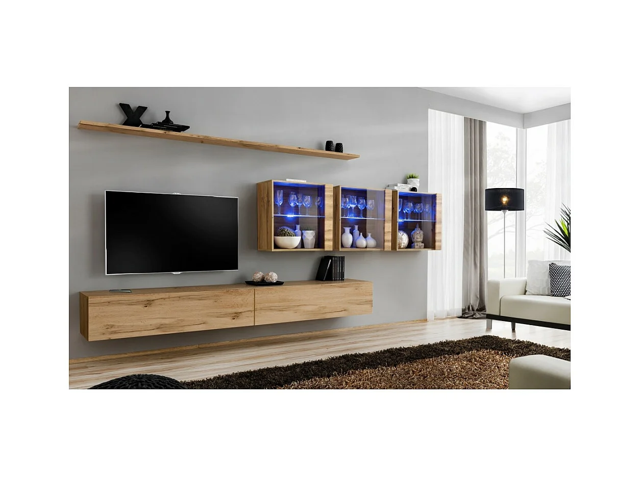 Conjunto de muebles para salón mural SWITCH XVII diseño, color roble Wotan.