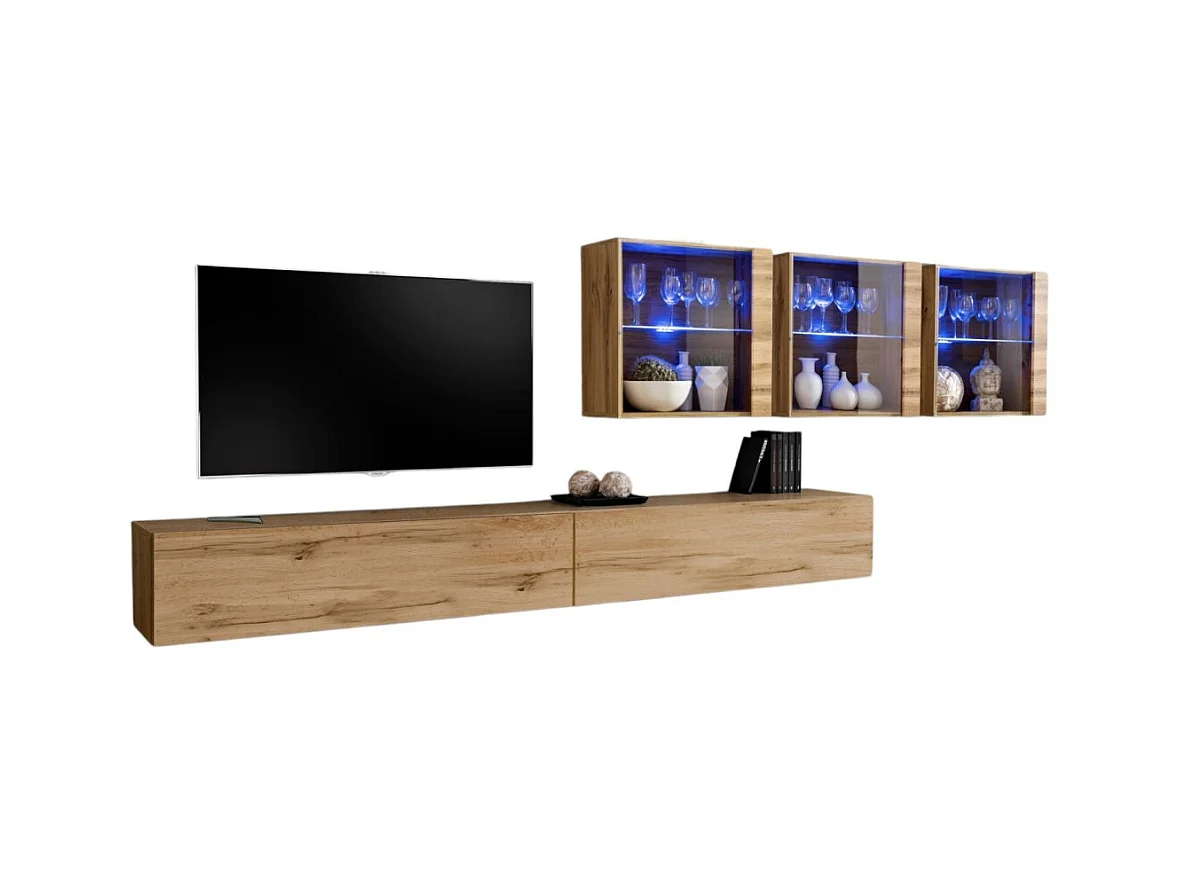 Ensemble meuble salon mural SWITCH XVII design, coloris chêne Wotan.