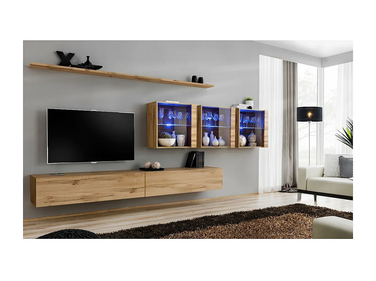 Wandmeubelset voor de woonkamer SWITCH XVII design, in Wotan eikenkleur.