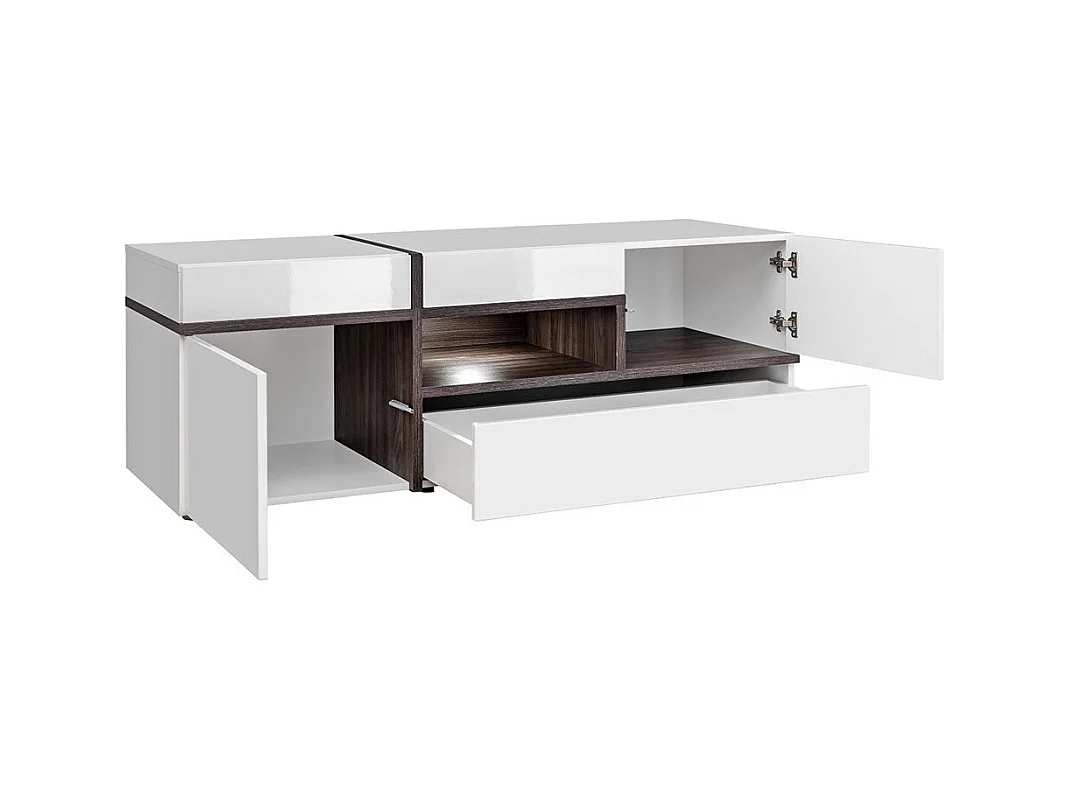 Set van 4 meubels voor de woonkamer uit de CRISS-collectie met geïntegreerde LED-verlichting. Witte kleur en eiken afwerkingen.