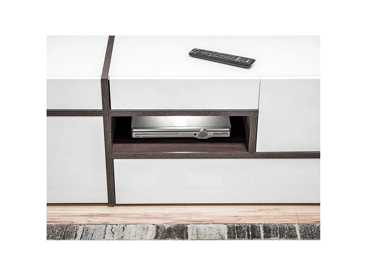 Set van 4 meubels voor de woonkamer uit de CRISS-collectie met geïntegreerde LED-verlichting. Witte kleur en eiken afwerkingen.