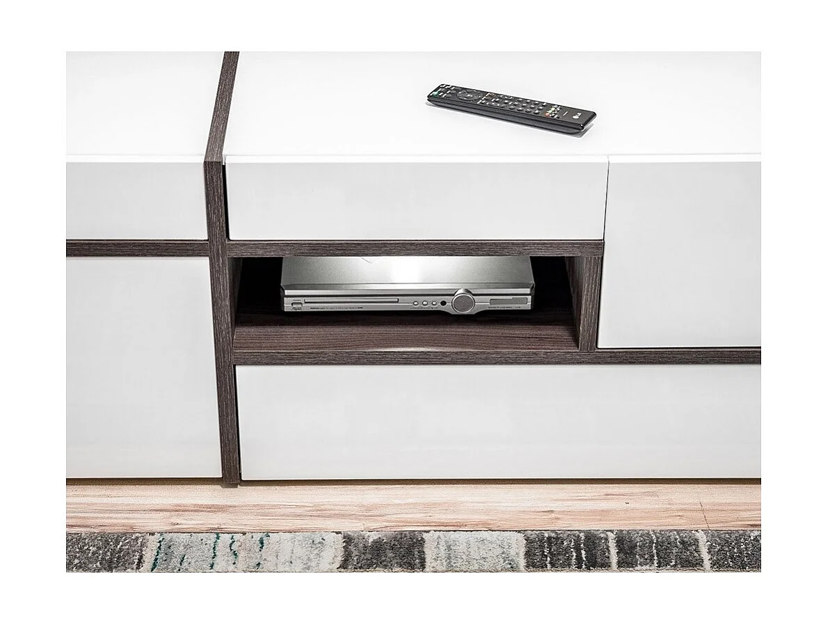 Ensemble 4 meubles de salon collection CRISS avec LEDS intégrés. Couleur blanche et finitions chêne.