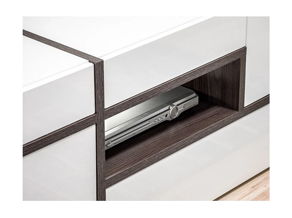 Ensemble 4 meubles de salon collection CRISS avec LEDS intégrés. Couleur blanche et finitions chêne.