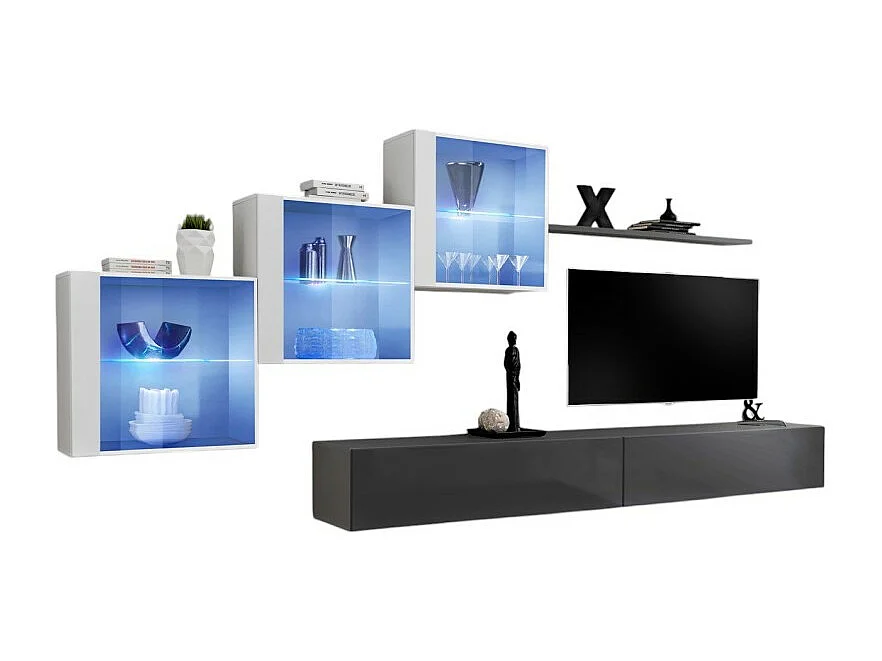 Ensemble meubles de salon SWITCH XX design, coloris gris et blanc brillant.
