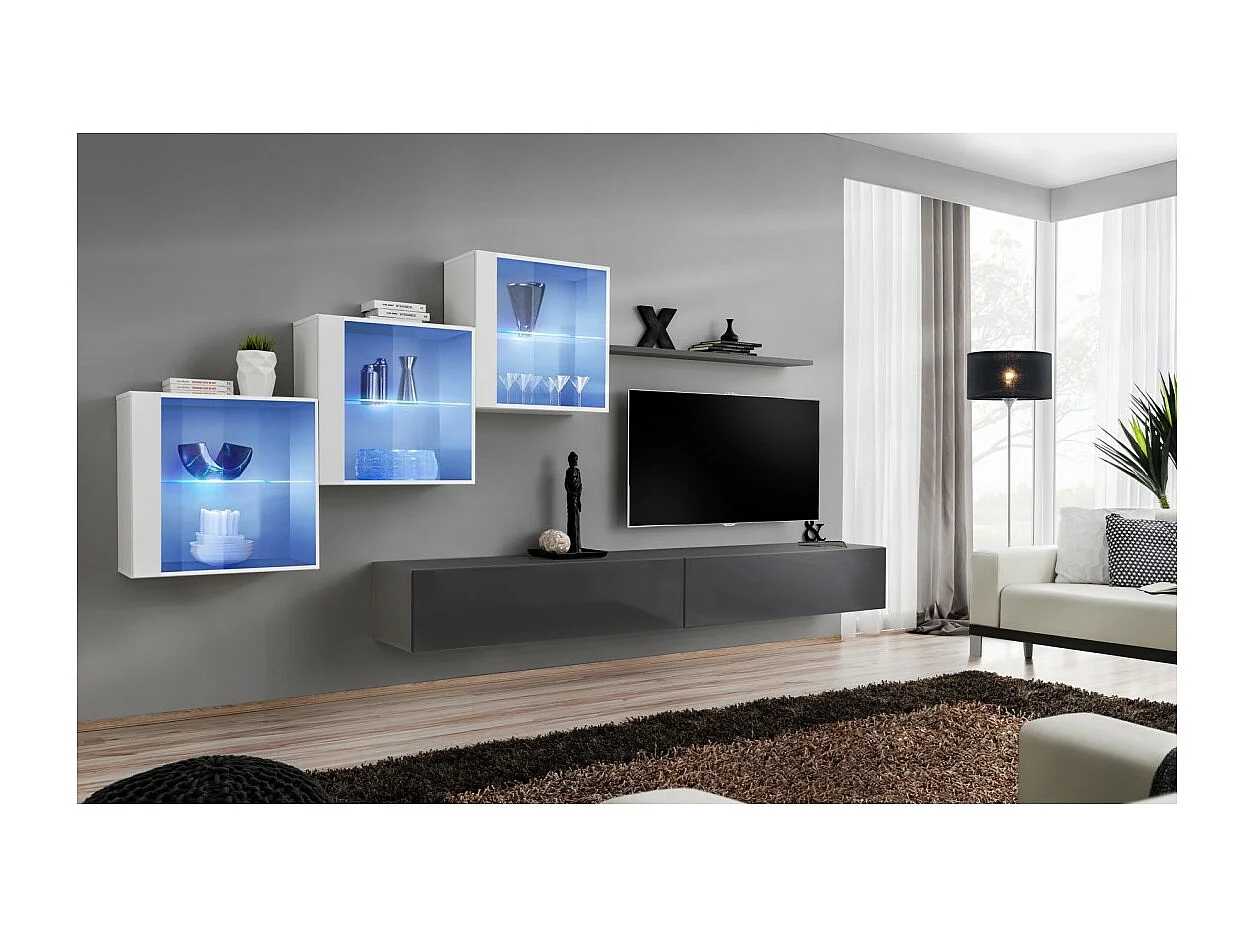 Ensemble meubles de salon SWITCH XX design, coloris gris et blanc brillant.