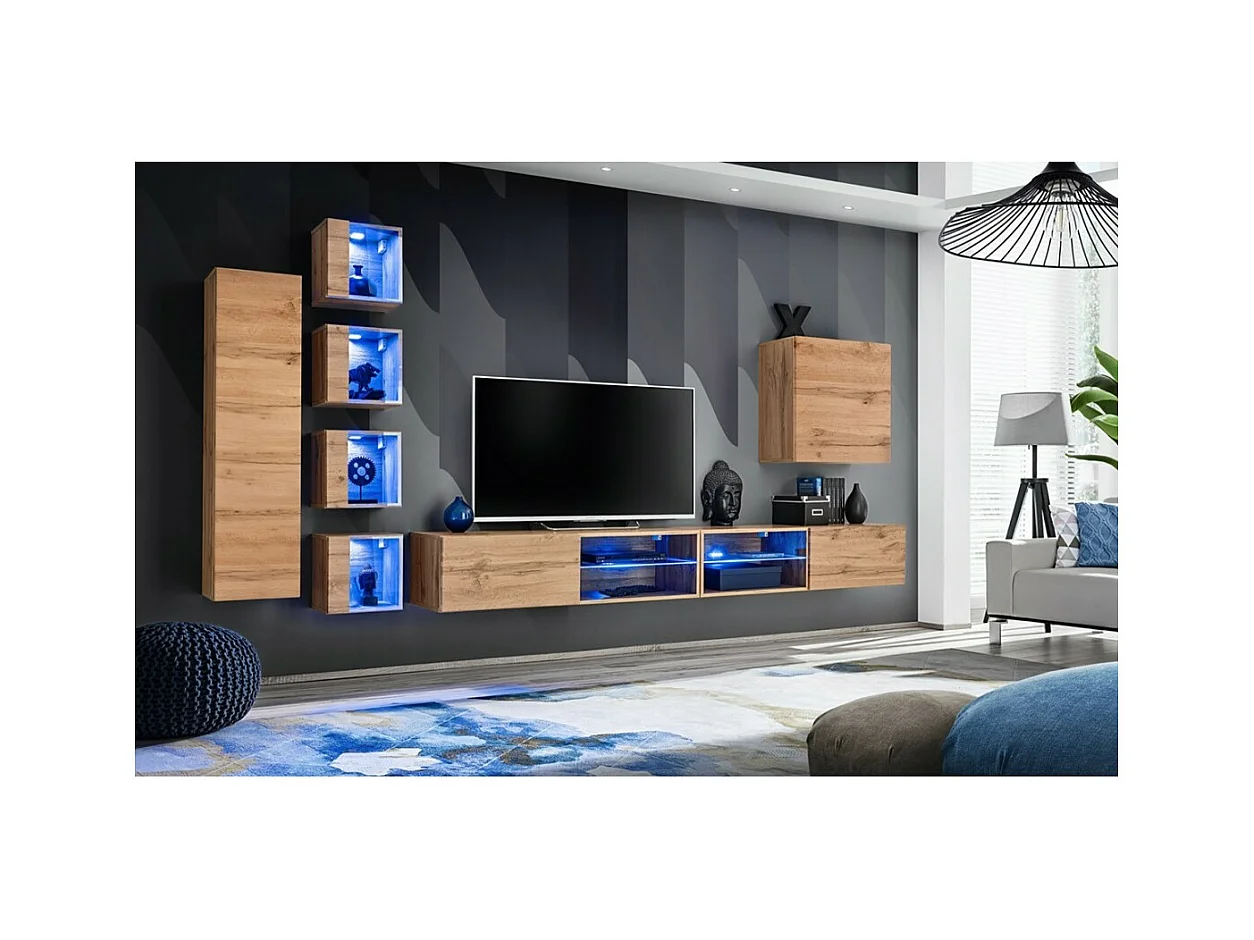 Conjunto de muebles de salón SWITCH XXVI – Roble – Iluminación LED – Diseño moderno
