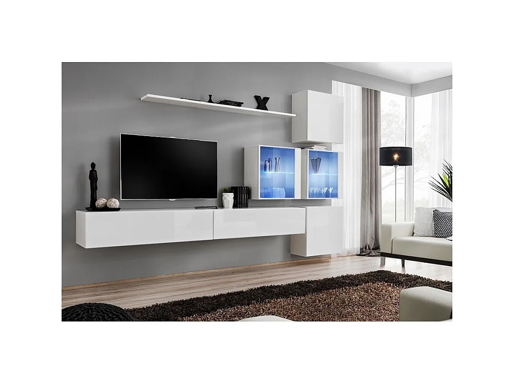 Wandmeubelset voor de woonkamer SWITCH XIX design, in glanzend wit.
