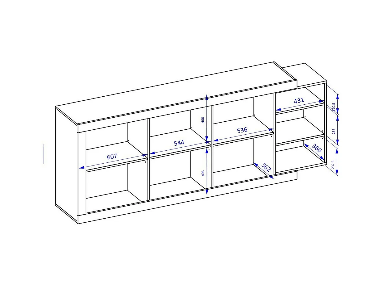 Set aus 5 Wohnzimmermöbeln, Kollektion SINATRA. Farbe Eiche und glänzendes Weiß.