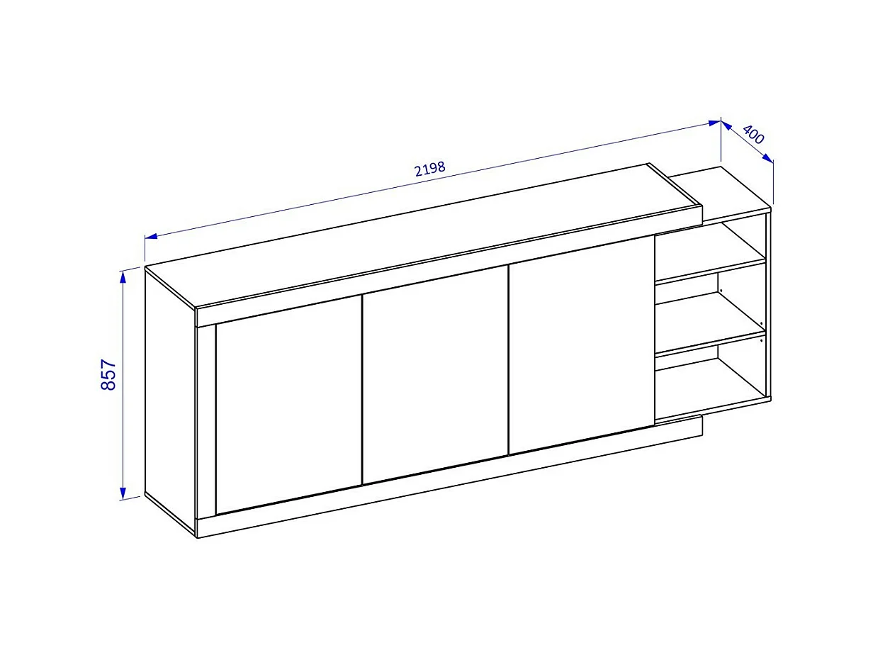 Set aus 5 Wohnzimmermöbeln, Kollektion SINATRA. Farbe Eiche und glänzendes Weiß.