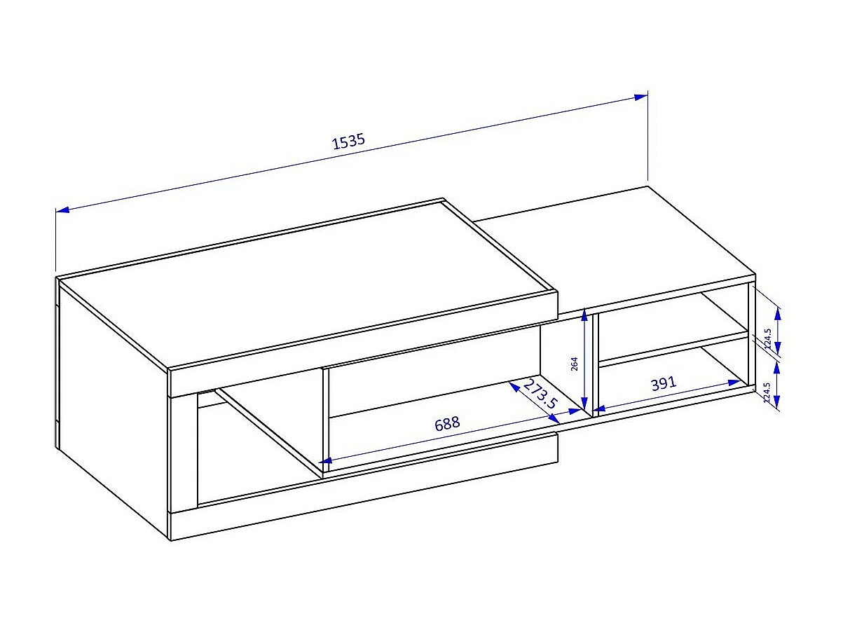 Ensemble de 5 meubles de salon collection SINATRA. Couleur chêne et blanc brillant.