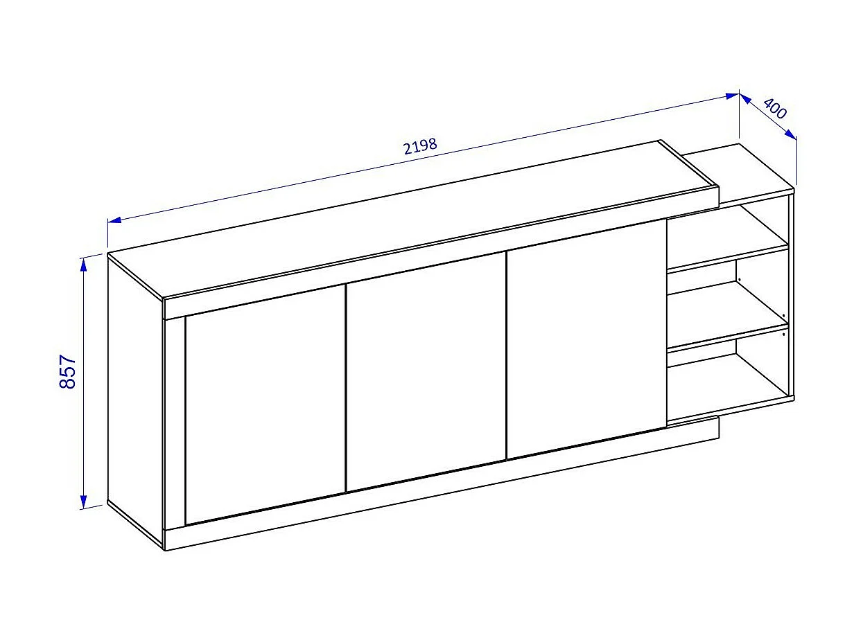 Ensemble de 5 meubles de salon collection SINATRA. Couleur chêne et blanc brillant.