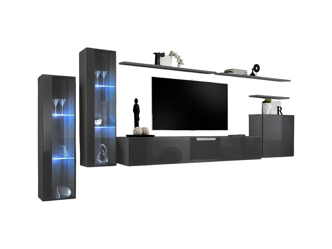 Wandmeubelset voor de woonkamer SWITCH XI design, in glanzend grijs.