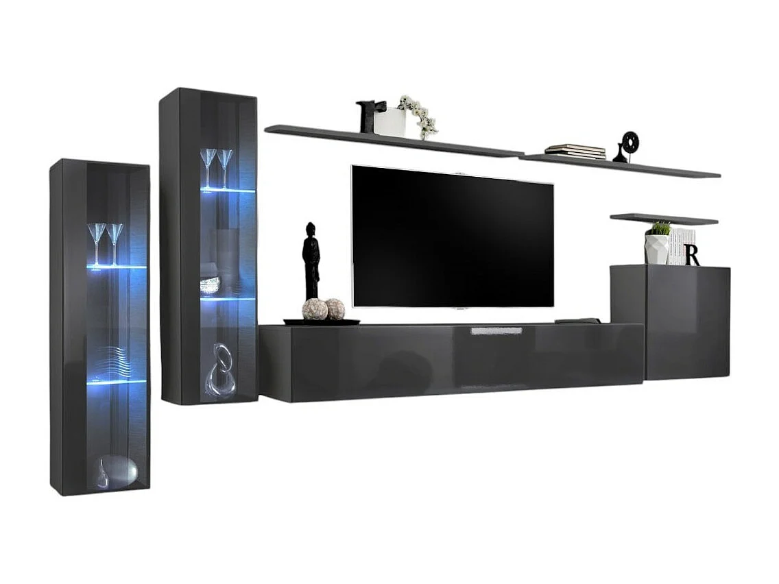 Wandmeubelset voor de woonkamer SWITCH XI design, in glanzend grijs.