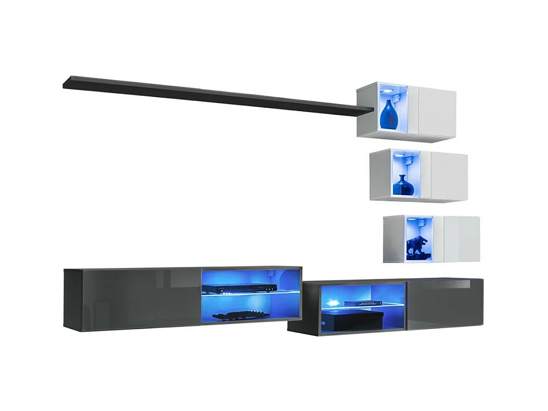 Conjunto de móveis para sala de estar SWITCH XXIV, design, nas cores cinza e branco.