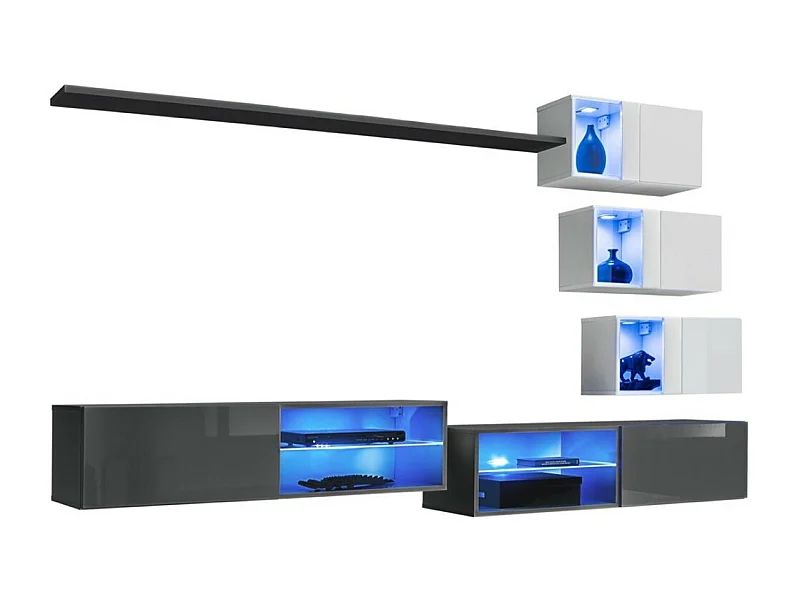 Ensemble meubles de salon SWITCH XXIV – LED – Gris et Blanc – Composition murale design
