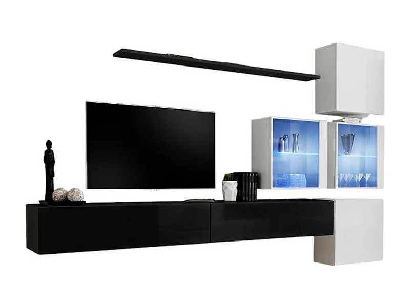 Conjunto de móveis para sala de estar SWITCH XIX design, na cor preta e branca brilhante.