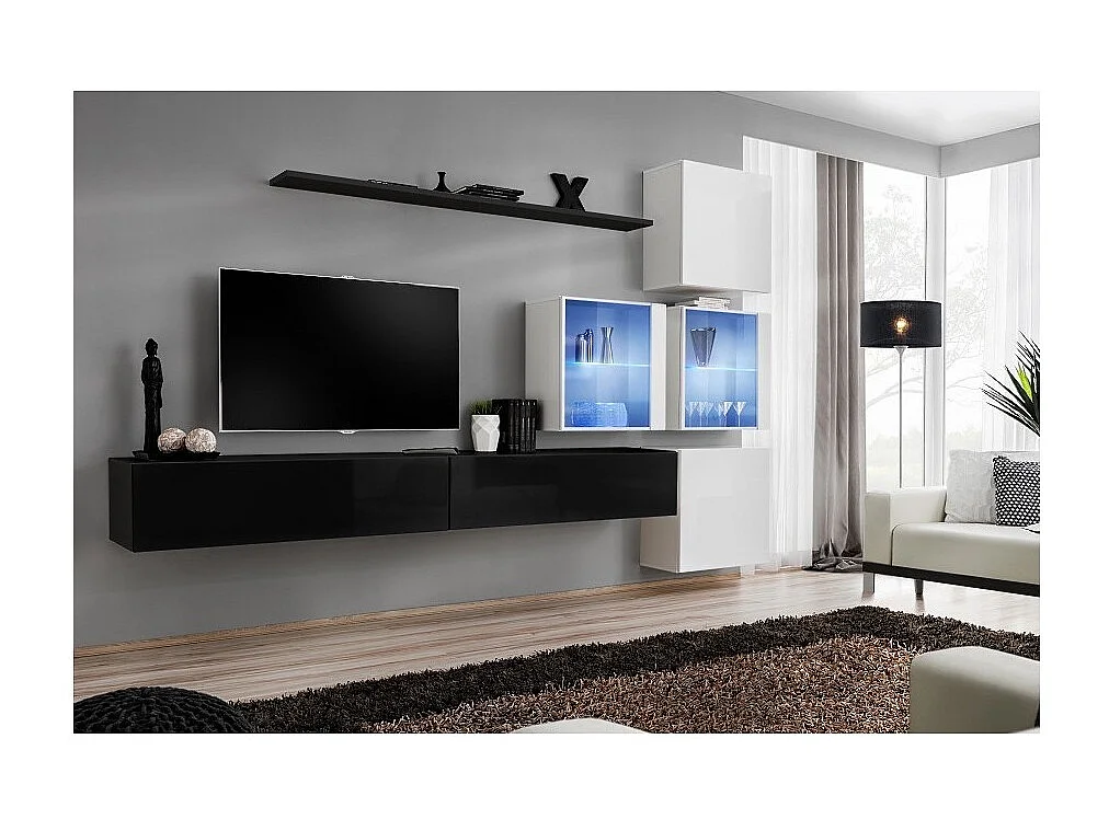 Conjunto de móveis para sala de estar SWITCH XIX design, na cor preta e branca brilhante.