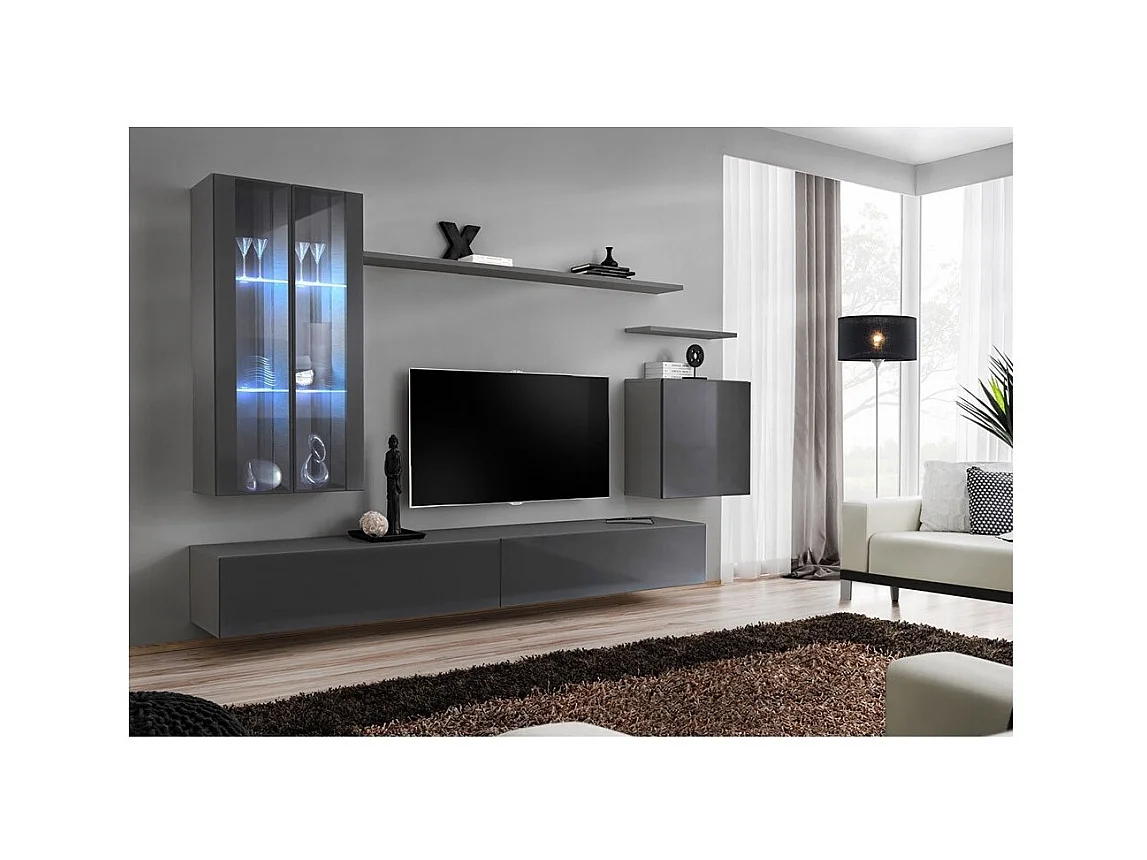 Wandmeubelset voor de woonkamer SWITCH XII, in glanzend grijs.
