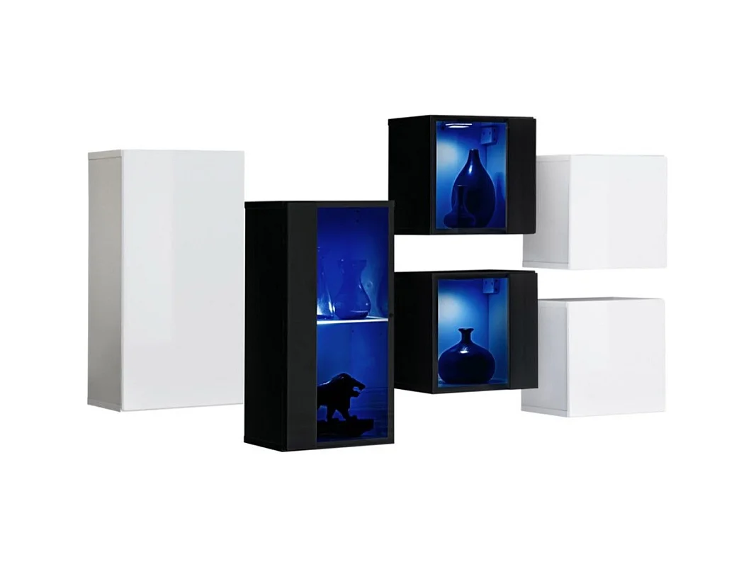 Möbelset für das Wohnzimmer SWITCH SBIV – Weiß und Schwarz – integrierte LED & Push-to-Open-System