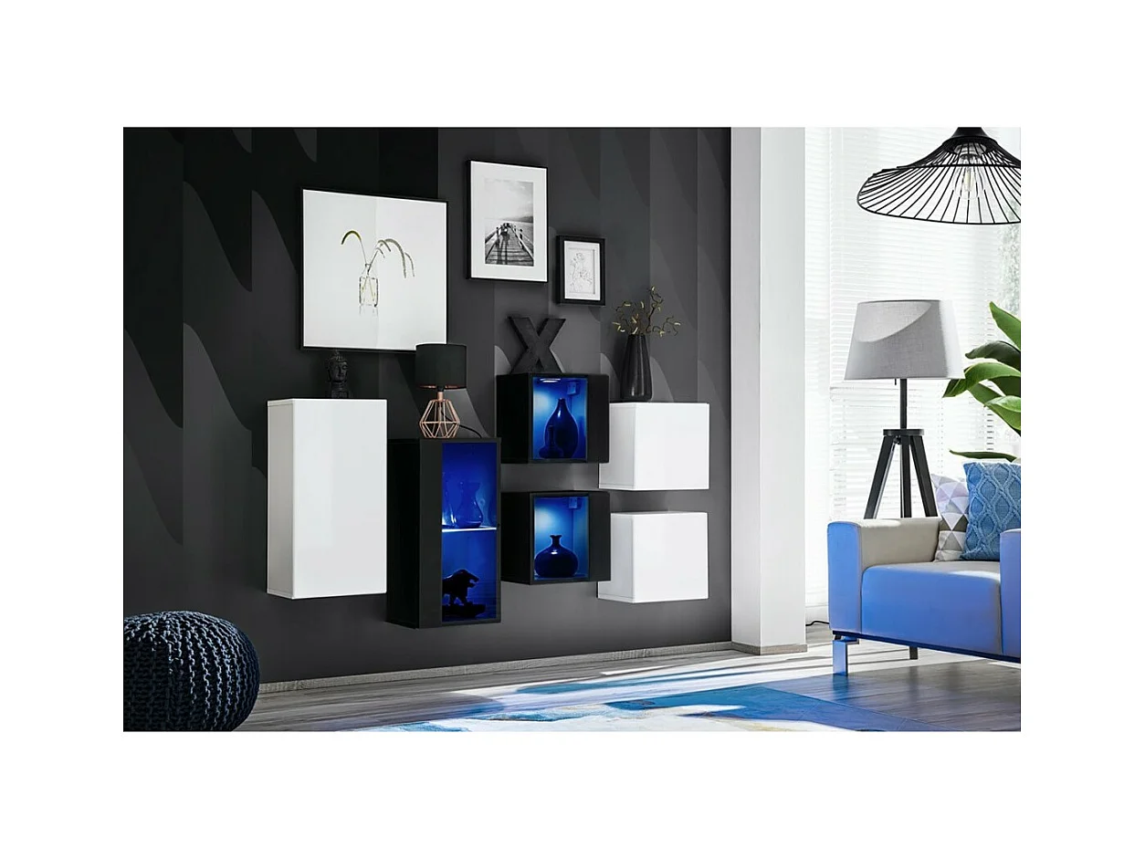 Möbelset für das Wohnzimmer SWITCH SBIV – Weiß und Schwarz – integrierte LED & Push-to-Open-System