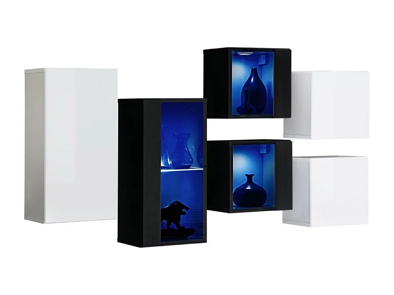 Ensemble meubles de salon SWITCH SBIV – Blanc et noir – LED intégrées & système Push to Open