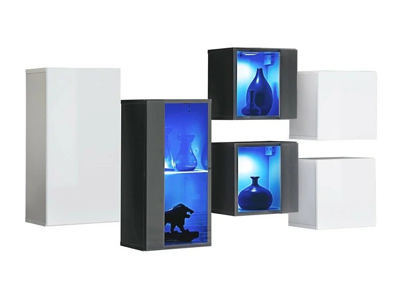 Woonkamermeubelset SWITCH SBIV – Wit en grijs – Ingebouwde LED & Push to Open systeem